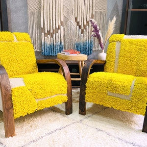 Set of 2 Moroccan Kilim Rug Armchair, Mid century armchair, Retro lounge chair, relax modern chair, Accent chair, Indoor and Outdoor chair