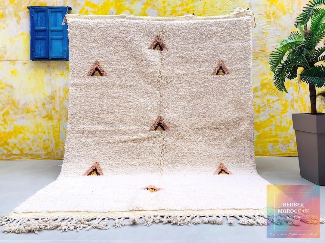Tapis Berbère Marocain Fait Main – 6.5x9.5 Ft – Laine De Mouton – Motif Diamant – Style Bohème
