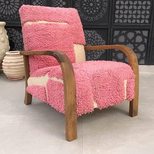 Handmade Moroccan Armchair - Vintage Inspired Pink Wool Accent Chair - modern chair - relax vintage style chair