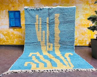 Blue Moroccan Rug - Handwoven Wool Berber Carpet - Abstract Boho Area Rug - Unique Moroccan Home Decor