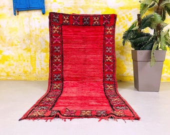 Vintage Boujaad Rug 3.4 ft x 7.1 ft, Authentic Moroccan Rug 3x7 ft, Boucherouite Moroccan rug