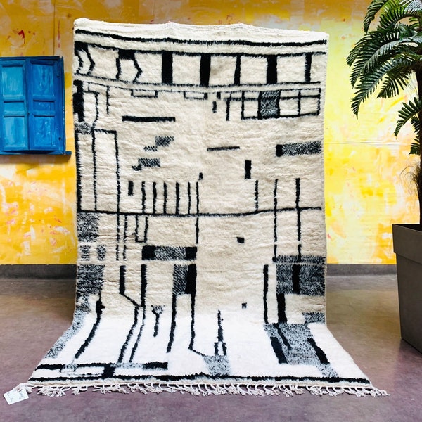 Beni ourain rug 4x8, Unique large Moroccan carpet