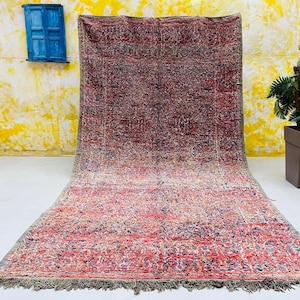 Vintage Moroccan Rug 6.8 ft x 12.5 ft – wool Berber Carpet – Handwoven Wool Tribal Area Rug – Bohemian Antique Decor - Boujaad Rug 7x12