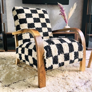 Mid century wooden Sessel, Moroccan Kilim Rug Armchair, Retro lounge chair, relax vintage modern chair, Comfy chair, Art deco chair