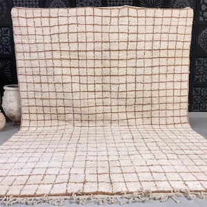 Custom Checkered Rug | Ivory Wool Moroccan Carpet | Handmade Grid Pattern Berber Rug | Minimalist Neutral Decor | Made to Order