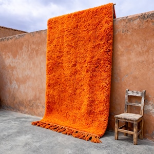 Tapis marocain en laine orange bière - Tapis Beni ourain orange uni