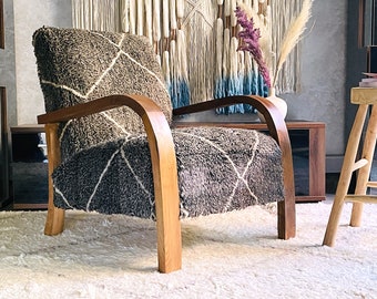 Mid century armchair, Retro lounge chair, modern chair, relax vintage style chair, Handmade wood chair, Moroccan Wood Armchair Gift