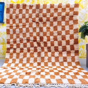 Orange checkered rug - Beni ourain berber carpet