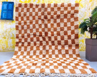 Oranje geruit vloerkleed - Beni-ourain berbertapijt