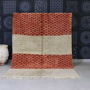 Burnt Orange Moroccan Rug - Handmade Mrirt Wool Carpet - Modern Boho Neutral and Earthy Tones - handmade rug - boho area rug