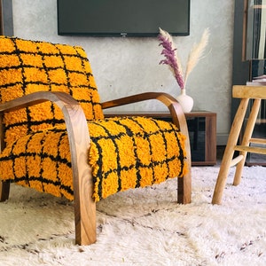Handmade Armchair - Vintage Mid-Century Wood Modern Chair - Western-Style Retro Lounge & Accent Chair for Reading and Living Room