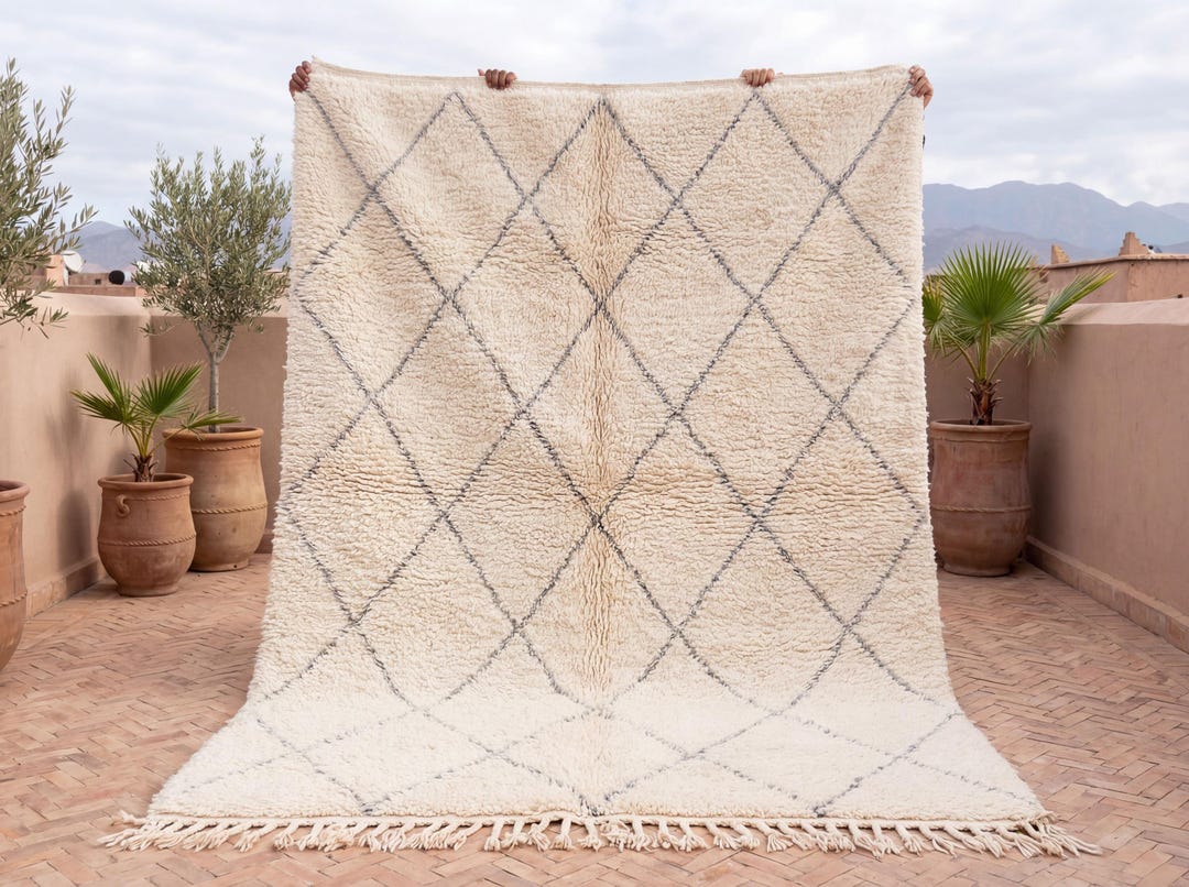 Large Moroccan Rug Living Room - Ivory Gray Beni Ourain High Pile - Etsy