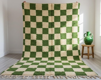 Grün karierter Teppich handgemachter marokkanischer Teppich