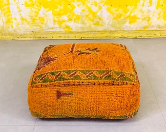 Moroccan Kilim Pouf, Floor Cushion, Vintage Moroccan Bujaad cushion, Authentic Moroccan Kilim Pouf Ottoman, Moroccan Pouf, Wool Pouf