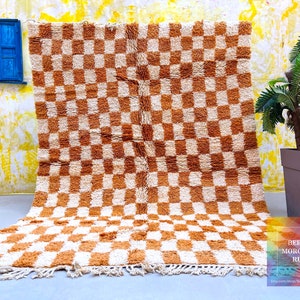All sizes Tangerine Checkered Beni ourain rug, Authentic custom Moroccan rug, Berber carpet, Wool rug, Handmade Beni ourain style, Area rug