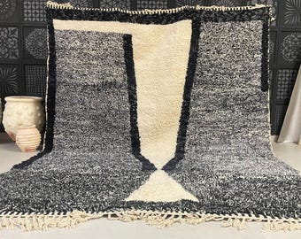 Handmade Moroccan Wool Rug - Abstract Black & White Beni Ourain Carpet - Moroccan Rug - Wool Rug