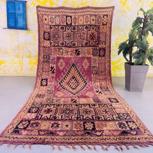 Vintage Berber Moroccan Rug (6.1 ft x 13.4 ft): Burgundy Caramel Wool Carpet