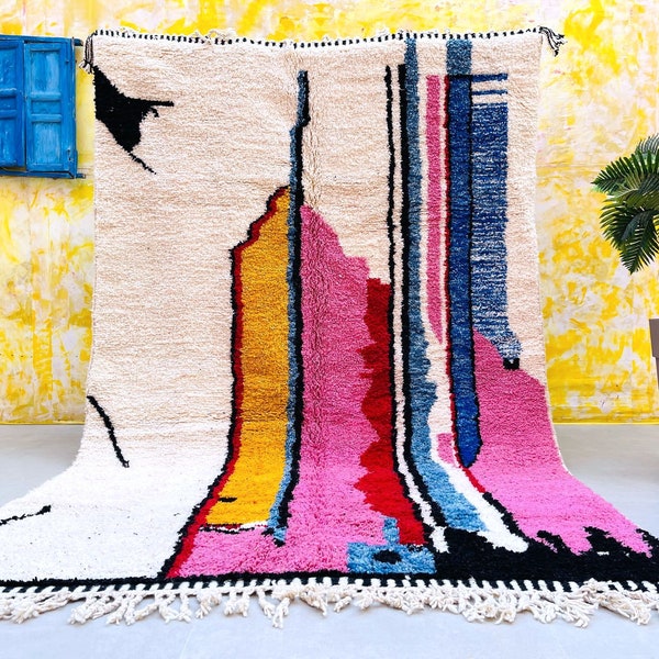 Gorgeous Beni Ourain rug 6.5 FT x 10.1 FT, Moroccan Rug, Berber Rug 6x10 , Pastel Rug, Minimalist Rug, Boho Rug, Kitchen Rug, Bathroom Rug,