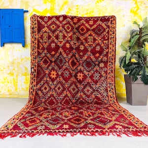 Vintage Red Moroccan Wool Rug: 6x10 Bohemian Area Rug