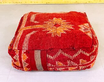 Vintage Moroccan Pouf Cover, Moroccan Kilim Pouf, Moroccan Floor cushion