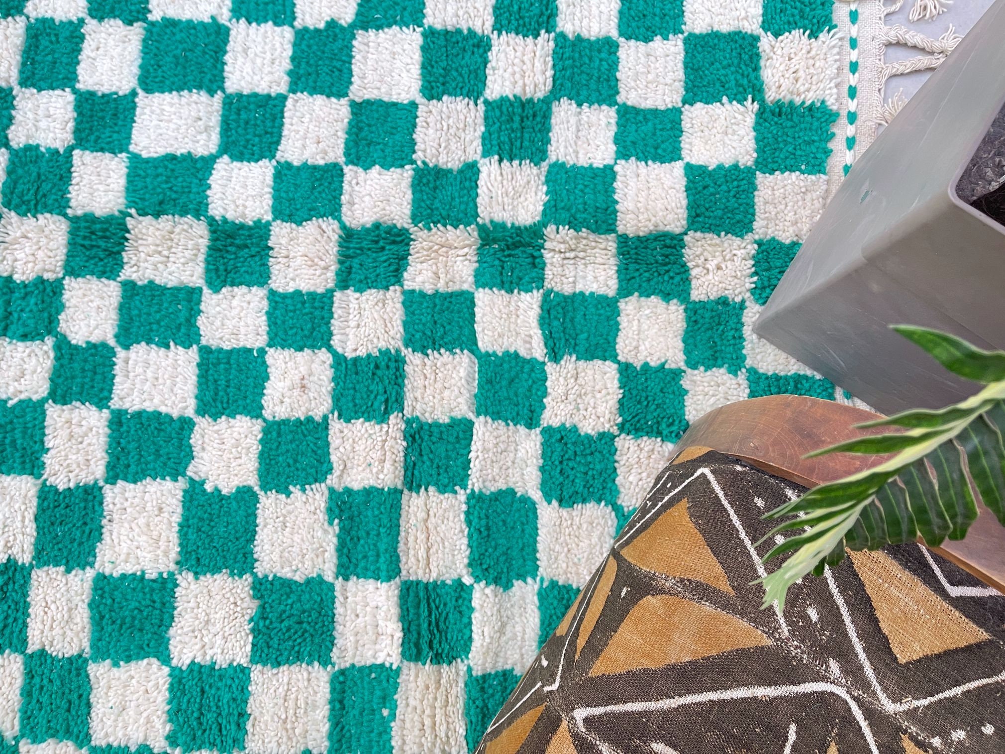 Green Checkered Moroccan Rug 6.3 FT X 9.2 FT Old Moroccan Rug Etsy UK
