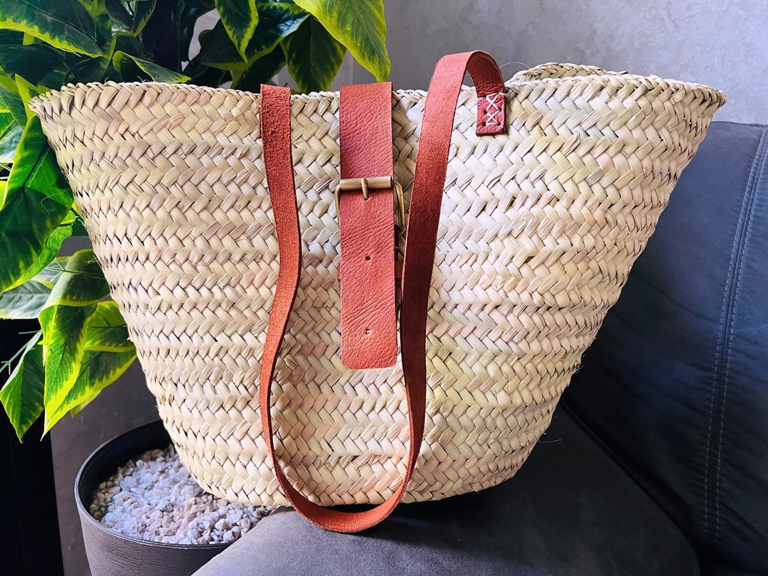 Large Straw Basket Bag, Straw Basket Bag, Straw Basket Bag With Leather