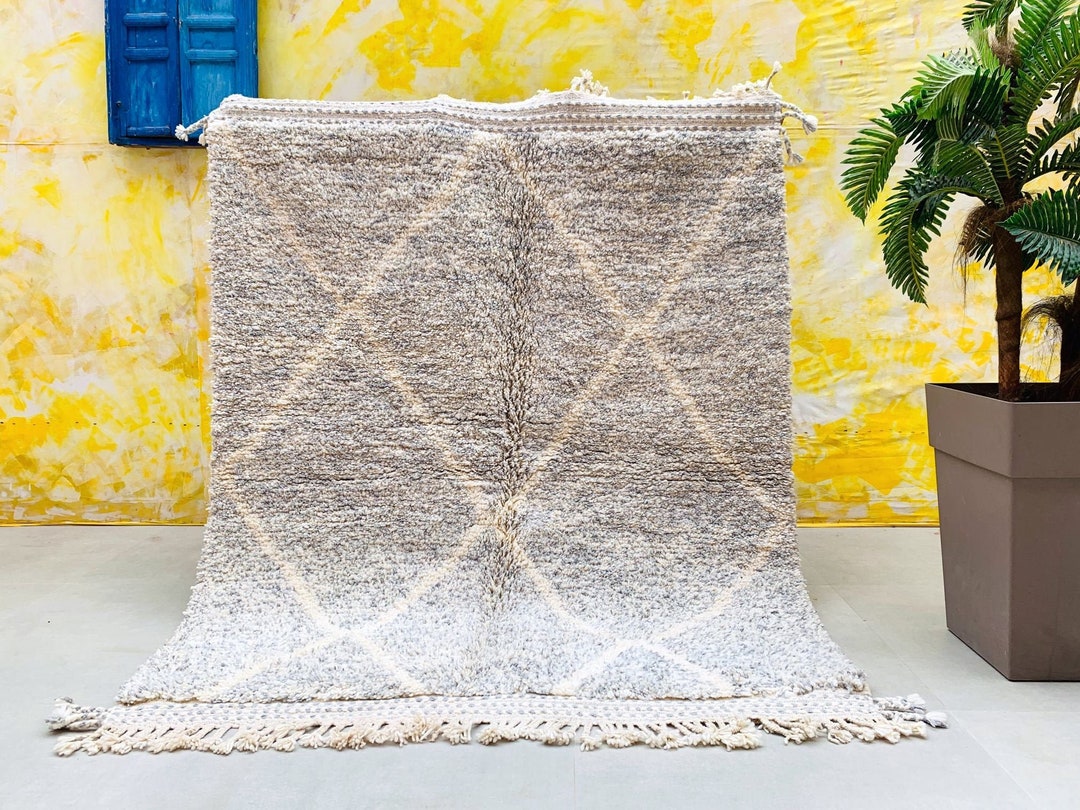 Fluffy Wool Rug 5.2 FT X 6.6 FT Beni Ourain Rug Vintage 100 Etsy