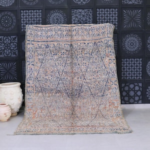 Handmade Vintage Moroccan Rug 6.5 Ft x 9.9 Ft- Timeless Berber Wool Carpet -Handmade rug- oriental carpet- Boujad carpet- Moroccan rug 6x10