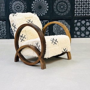 Moroccan Kilim Rug Armchair, Mid century armchair, Retro lounge chair, modern chair, relax vintage style chair, Dining Room Decor