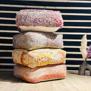 Unique, Moroccan Kilim Pouf, Floor Pouf, Vintage Moroccan Ottoman, Beni Ourain Square Pouf, Yoga Meditation Cushion, Outdoor Kilim Pillows