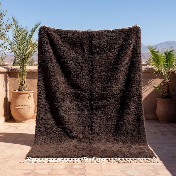Black Coffee Moroccan Rug - Dark Brown Accent Rug for Living Room & Bedroom