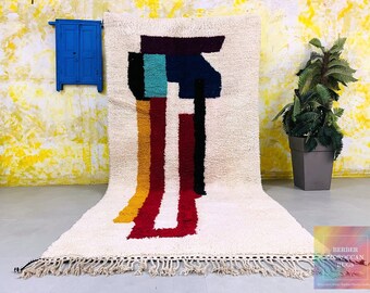 Abstract Moroccan rug 5.8 ft x 12.0 ft, White beni ourain rug, berber rug, morrocan rug, Tufted rug 6x12