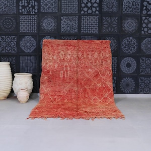 Vintage Moroccan Berber Rug (6.3 x 9.1 ft): Handwoven Wool, Faded Red Tribal Design