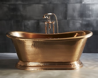 Vintage-Inspired Brass Clawfoot Bathtub with Elegant Faucet - Luxurious Antique-Style Freestanding Bath for Chic Home Decor