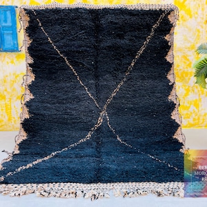 Black Beni ourain rug, Authentic Moroccan rug, Berber carpet, Genuine Wool rug, Handmade rug, Beni ourain style, Area rug, Tapis berbere,