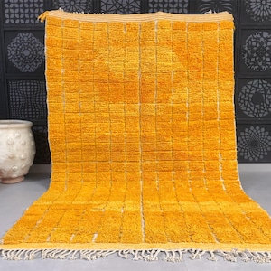 Golden Mustard Moroccan Wool Rug - Handwoven Checkered Berber Carpet - Custom Area Rug - Handmade Rug - Genuine Lamb Wool - Berber Wool Rug