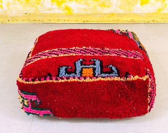 Morocco Kilim Pouf, Outdoor Furniture Pouf, Vintage Moroccan Ottoman, Outdoor Chair Pouf, Yoga Meditation Poof, Outdoor red Kilim Poufs