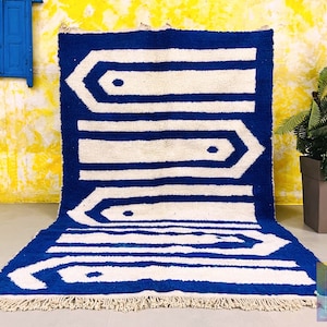Blue And White Moroccan Rug, Beni Ourain rug, Handmade Rug, Checkered rug, Authentic Moroccan rug, Custom rug, Moroccan wool rug, Rug