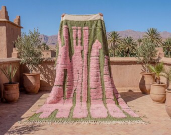 Pink and Green Bohemian Rug – Handmade Custom Moroccan Wool Area