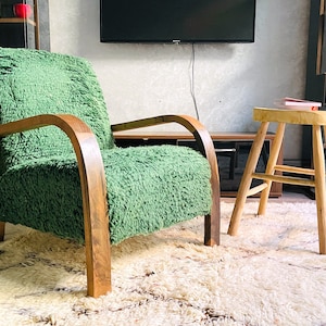 Green Moroccan Kilim Rug Armchair, Mid century armchair, Retro lounge chair, relax vintage modern chair