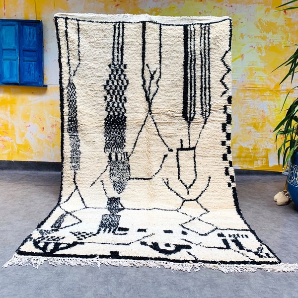 Beni ourain rug 5x8, Unique large Moroccan carpet