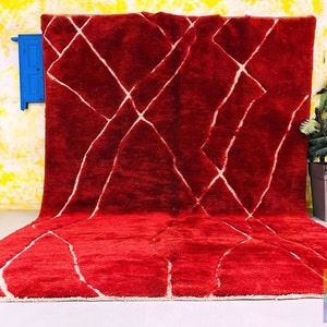 Moroccan rug , Beni Mrirt rug, Premium quality Moroccan rug, Modern artwork, Handwoven large Shaggy rug, Red Moroccan Mrirt Wool rug