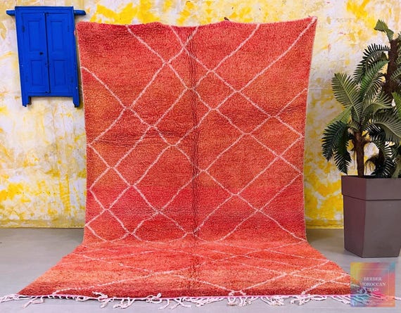 Sunset Red Moroccan Rug - Handwoven Wool Berber Carpet - Bold Geometric Diamond Design - Custom rug