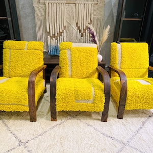 Set of 3 Mid century Moroccan Kilim Rug Armchair, Mid century armchair, Retro lounge chair, relax vintage modern chair