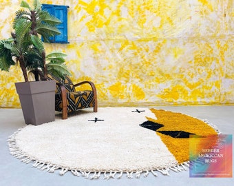 Round Beni ourain rug, Authentic Moroccan rug, Berber carpet, Genuine Wool rug, Handmade rug, Beni ourain style, Area rug, Tapis berbere