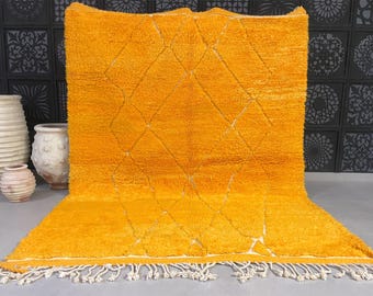 Alfombra marroquí Beni Ourain hecha a mano - Alfombra de lana de color amarillo mostaza vibrante - Alfombra personalizada - Alfombra hecha a mano - Alfombra marroquí - Alfombra marroquí personalizada