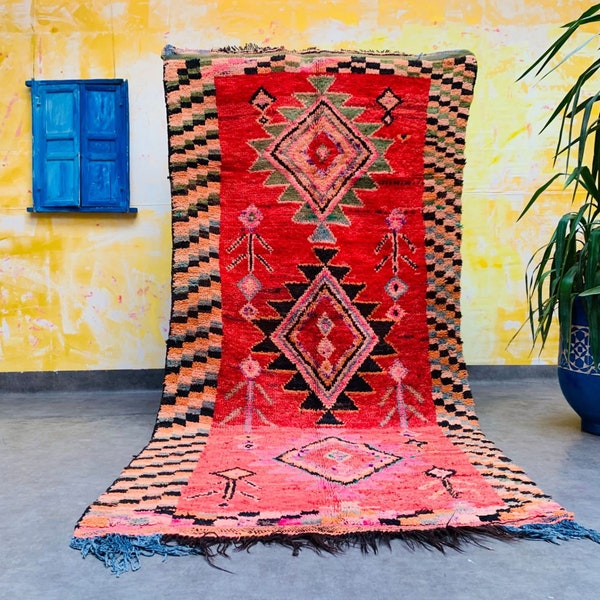 Stunning Vintage rug 4x9 Moroccan Rug - Berber Rug - Area rug - Authentic Azilal rug - moroccan style - berber carpet - tribal rug