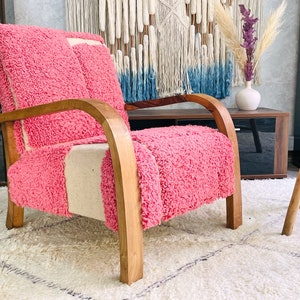 Mid century armchair - Retro lounge chair - modern chair - relax vintage style chair - Handmade walnut wood and vintage kilim chair