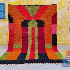 Tappeto berbero marocchino - Tappeto Beni Ourain - Tappeto personalizzato - Tappeto fatto a mano - Vera lana di agnello - Tappeto in lana berbera 7x9