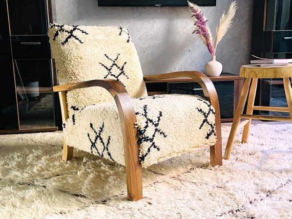 Moroccan Kilim Rug Armchair Mid Century Armchair Retro Lounge Chair Relax Vintage Modern Chair Accent Chair for Living Room Bedroom Etsy